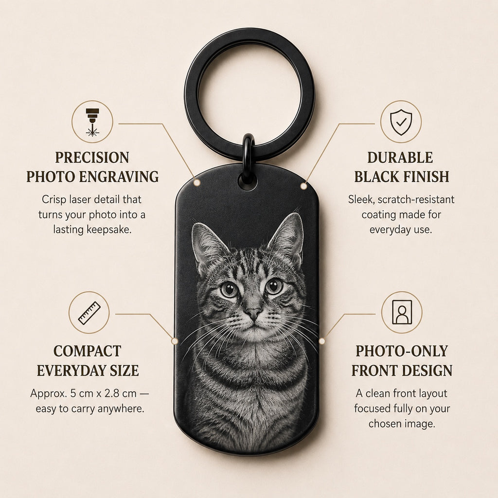 Personalised Photo Black Aluminium Keyring