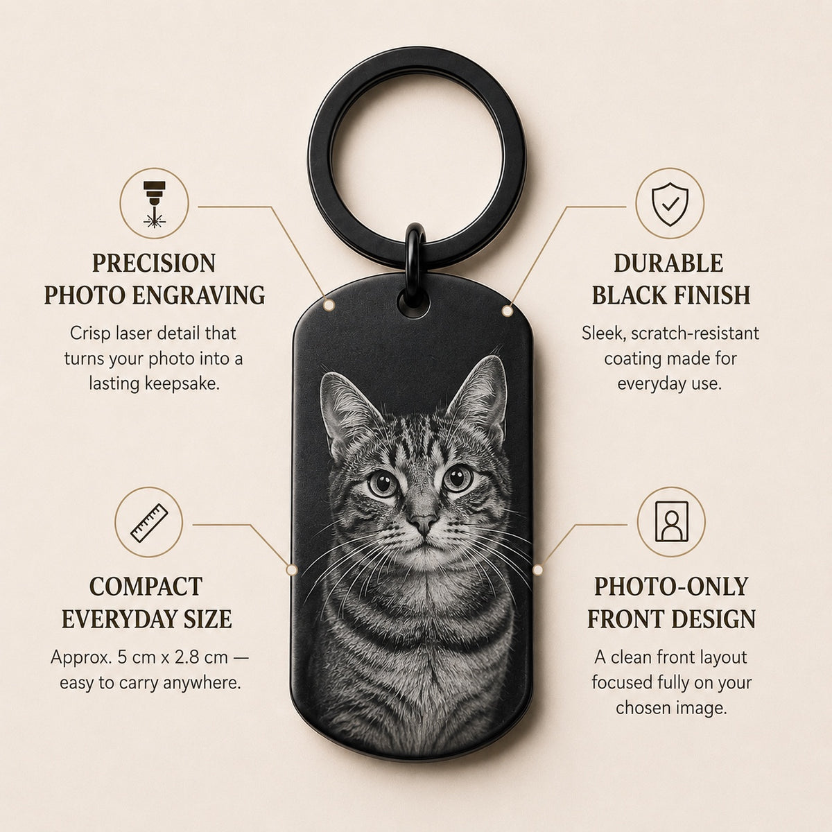 Personalised Photo Black Aluminium Keyring