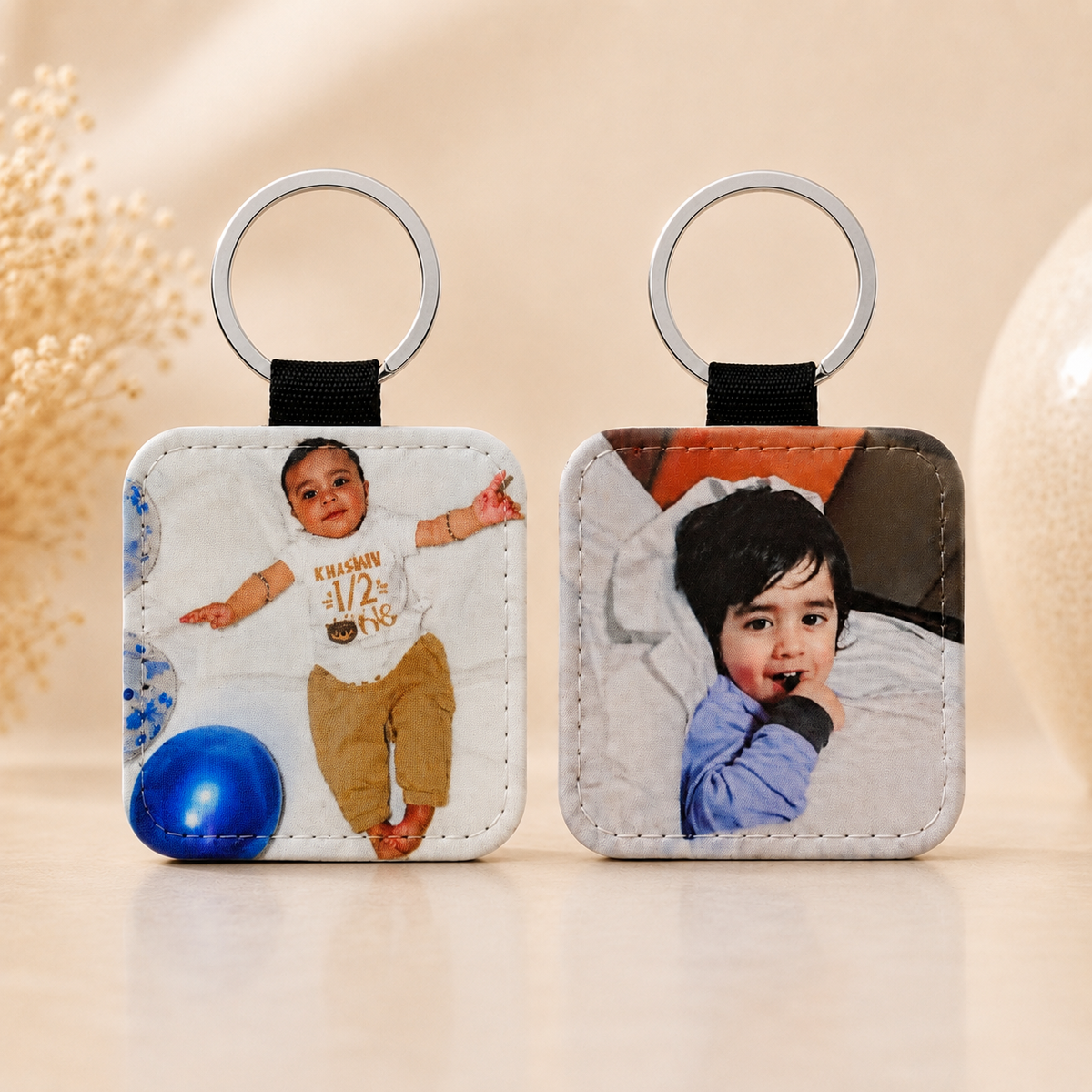 Personalised Double-Sided PU Leather Photo Keyring