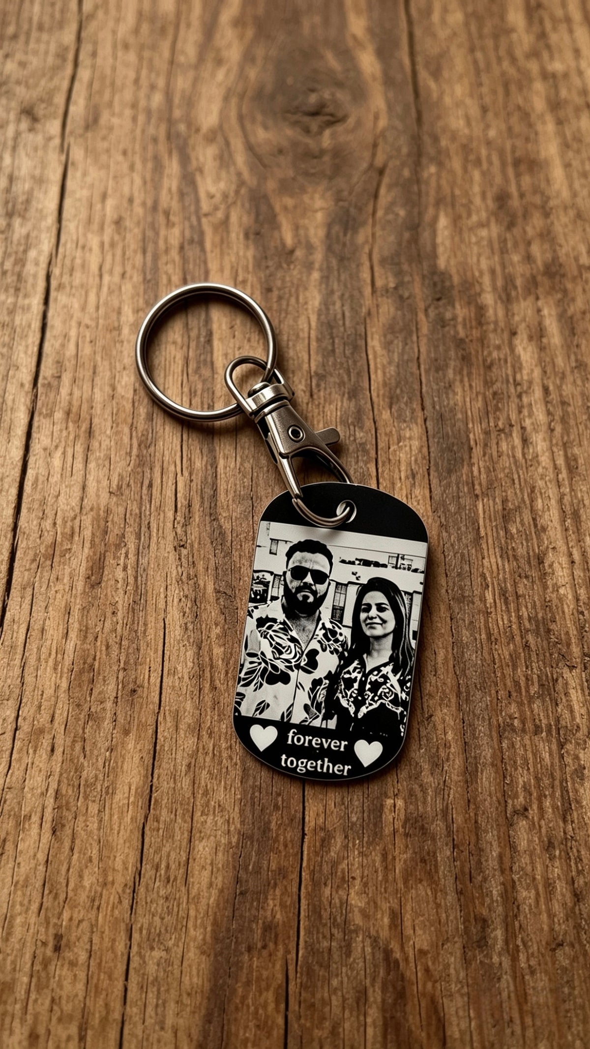 Personalised Photo Black Aluminium Keyring with Back Engraving
