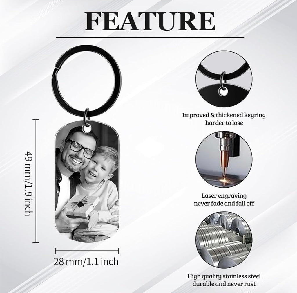 Personalised Photo Black Aluminium Keyring with Back Engraving