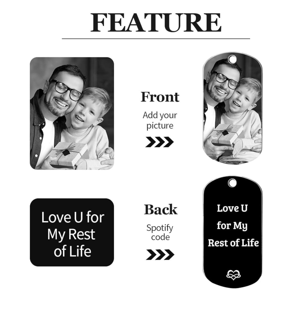 Personalised Photo Black Aluminium Keyring with Back Engraving