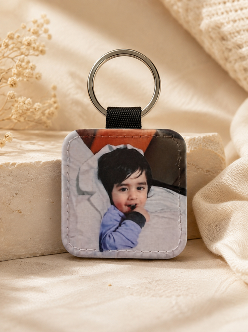 Personalised Double-Sided PU Leather Photo Keyring
