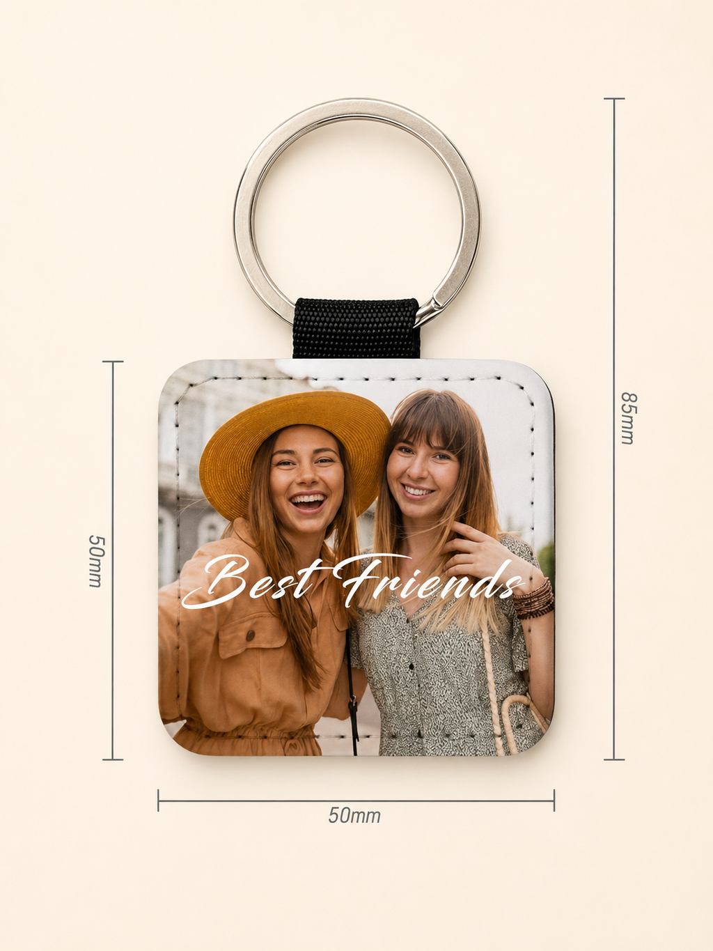Personalised PU Leather Photo Keyring – White or Silver Back