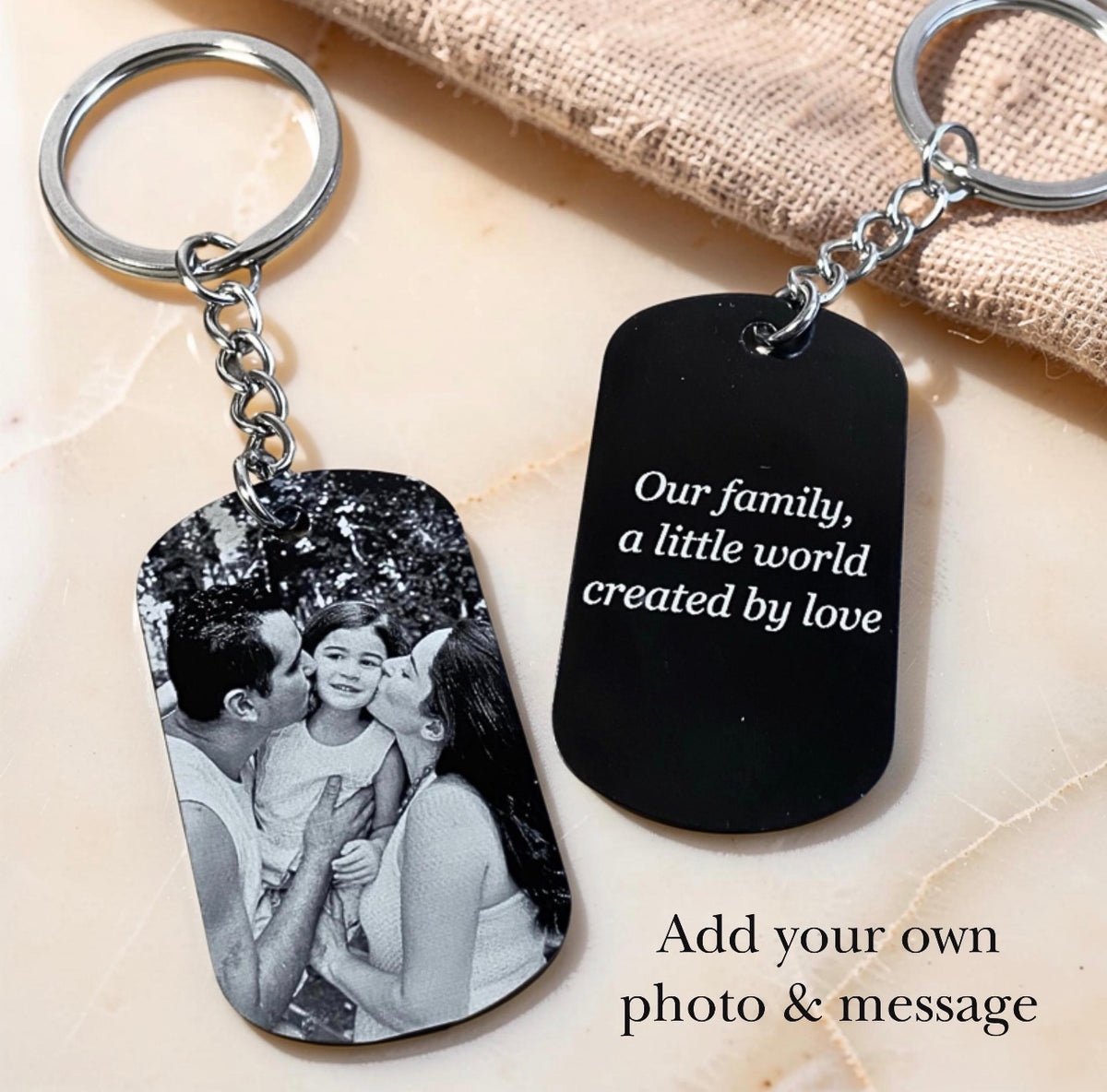 Personalised Photo Black Aluminium Keyring with Back Engraving