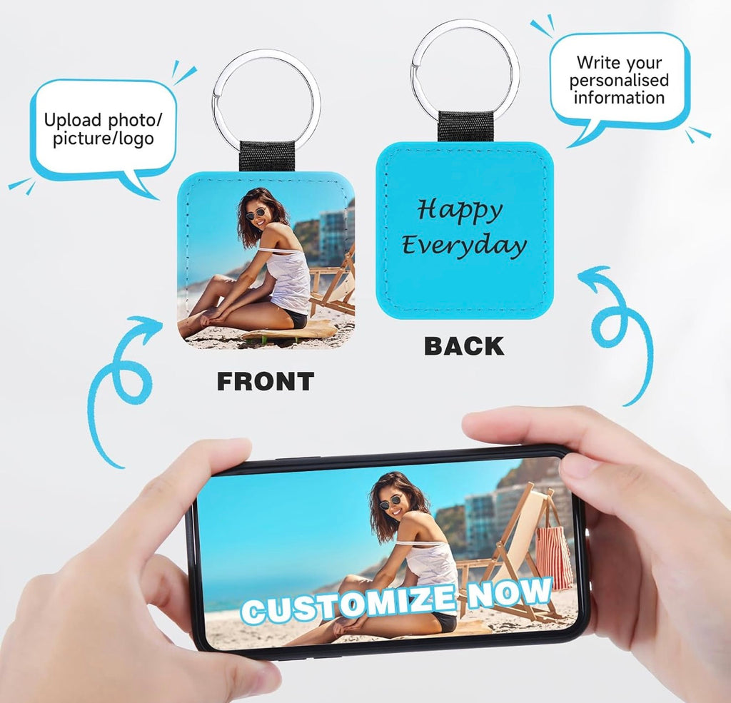 Personalised Double-Sided PU Leather Photo Keyring