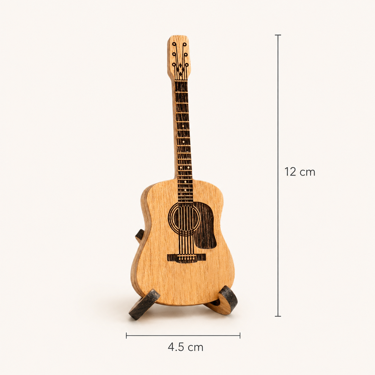 Guitar-Shaped Wooden Pick Holder with 3 Picks & Stand