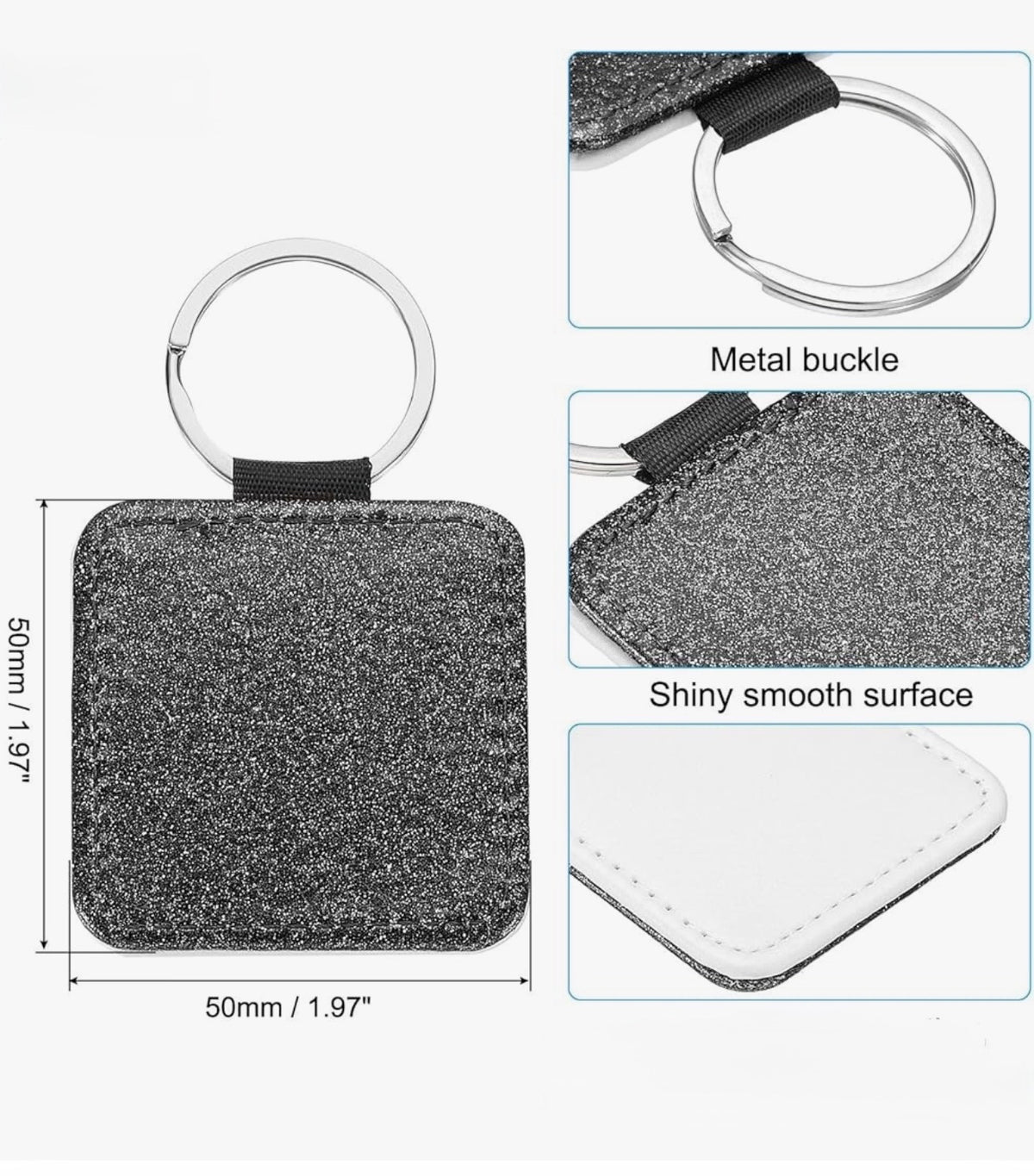 Personalised PU Leather Photo Keyring – White or Silver Back