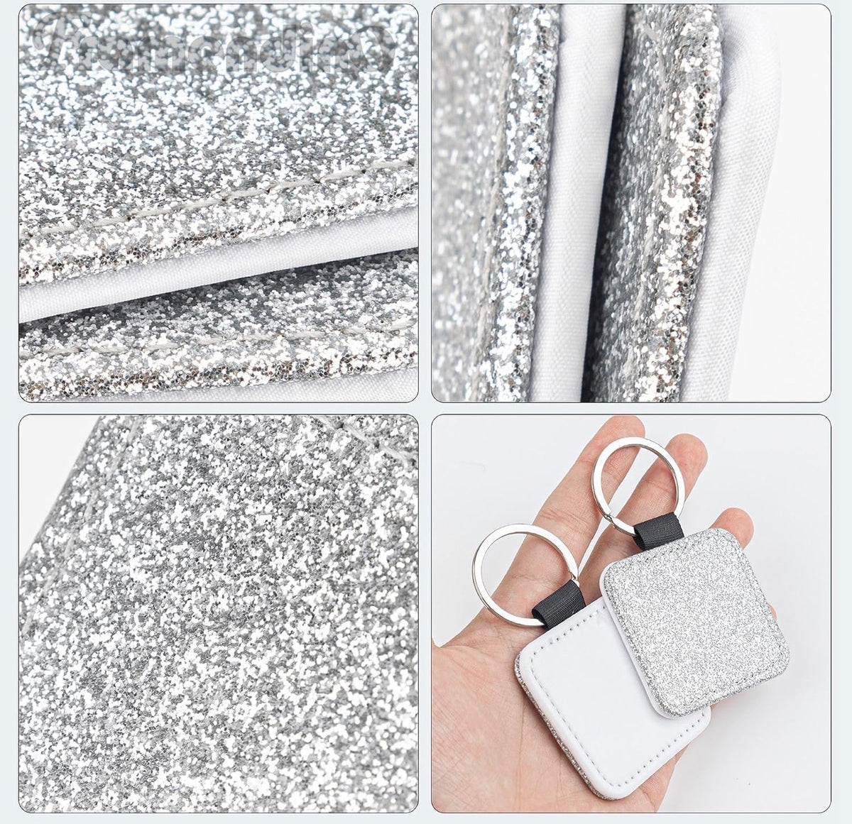 Personalised PU Leather Photo Keyring – White or Silver Back