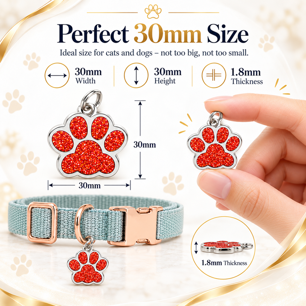 Personalised Glitter Paw Pet ID Tag – Custom Name, Mobile Number & Address