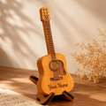 Personalised Guitar-Shaped Wooden Pick Holder with 3 Picks & Stand