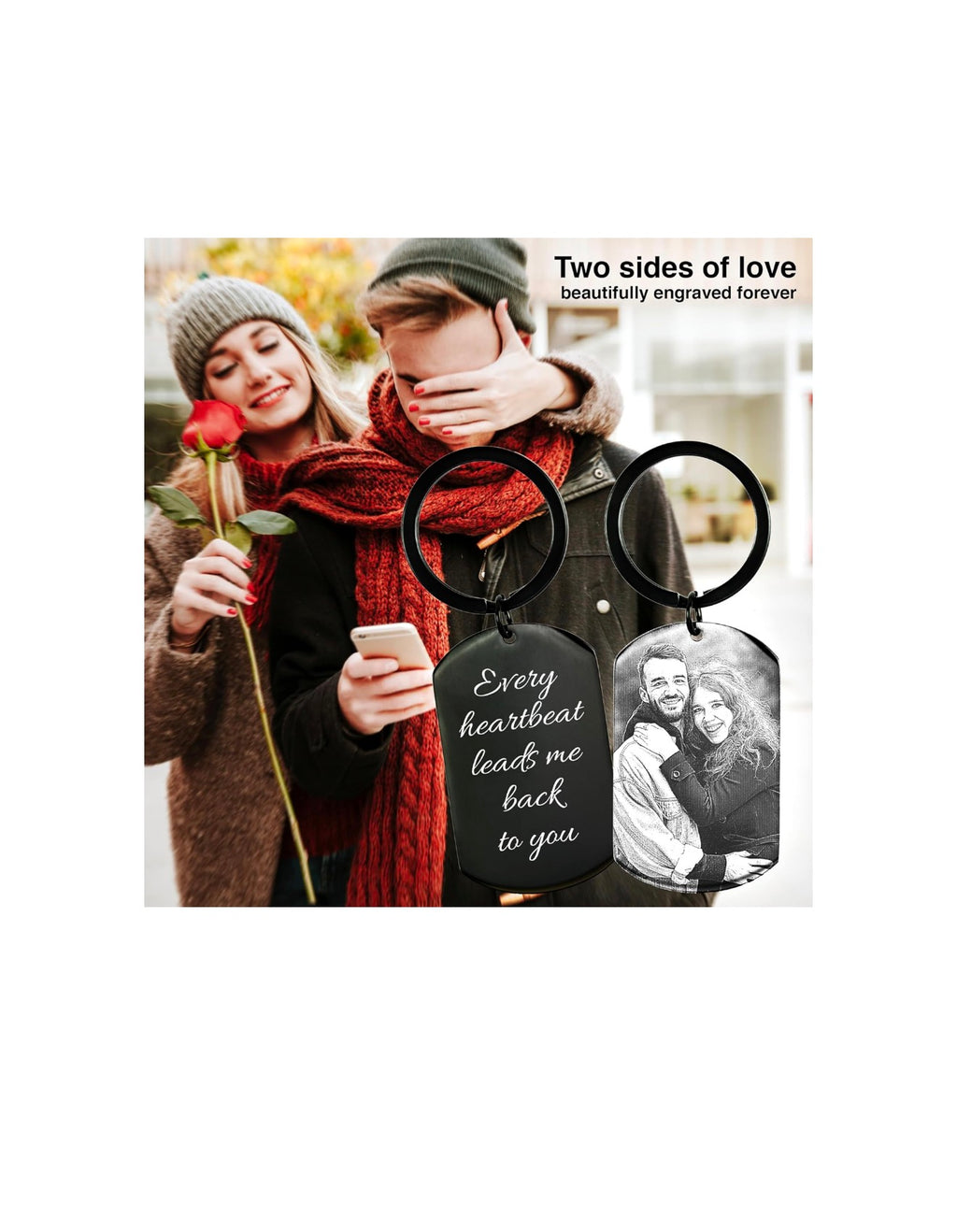 Personalised Photo Black Aluminium Keyring with Back Engraving