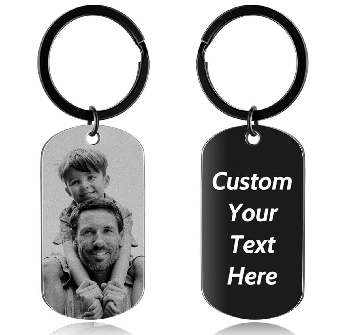 Personalised Photo Black Aluminium Keyring with Back Engraving