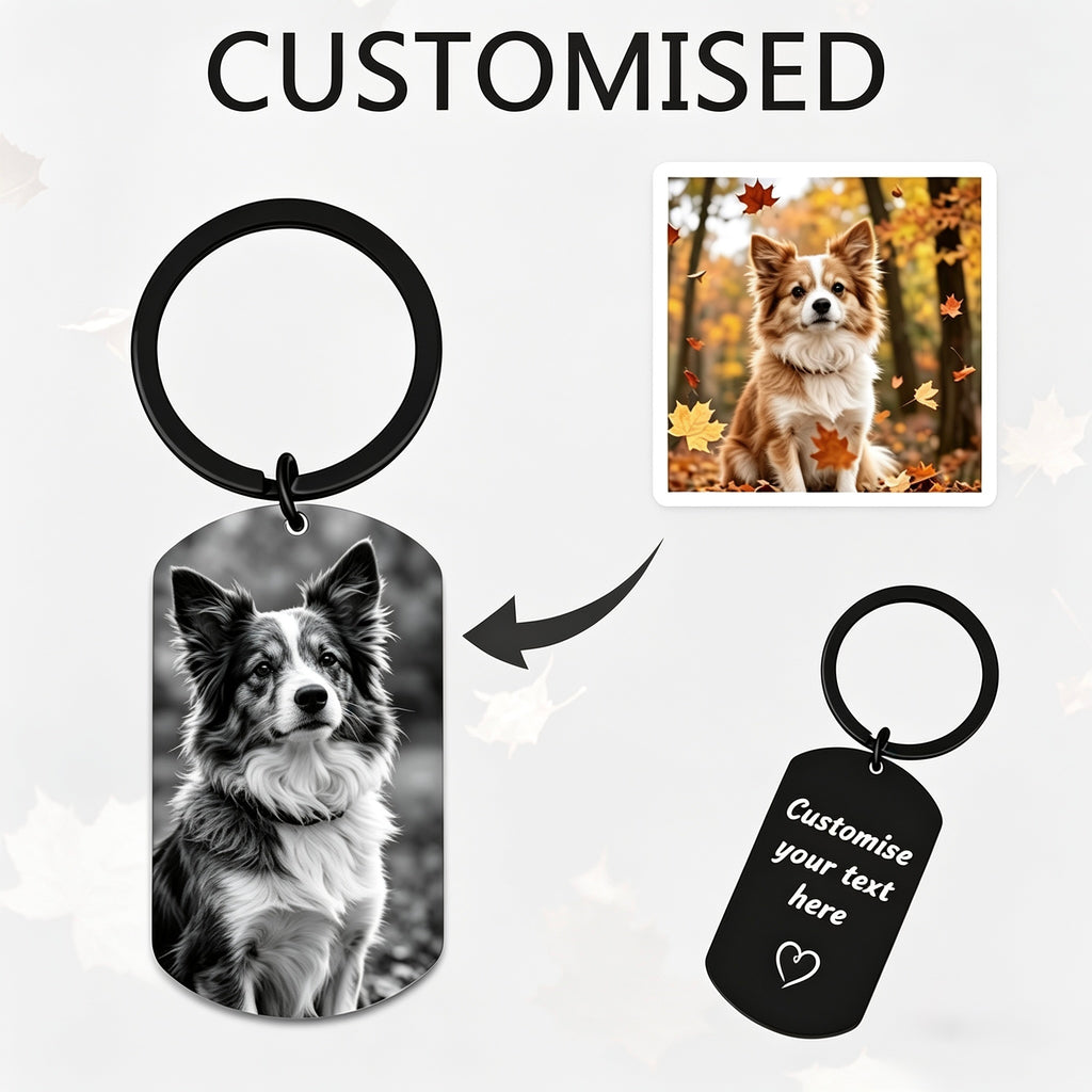 Personalised Photo Black Aluminium Keyring with Back Engraving