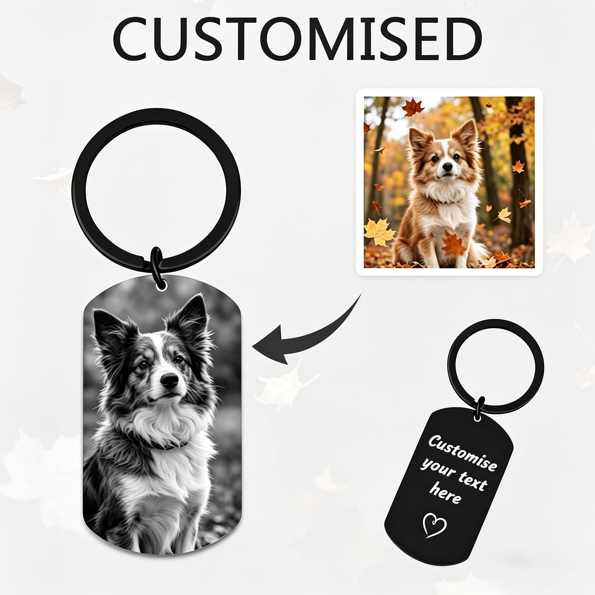 Personalised Photo Black Aluminium Keyring with Back Engraving