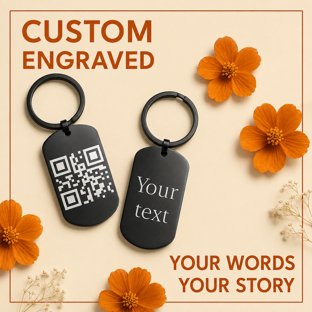 Personalised Engraved Black Aluminium Keyring – Custom Message